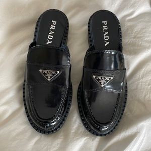 Black Patent Prada Mule Loafers 38